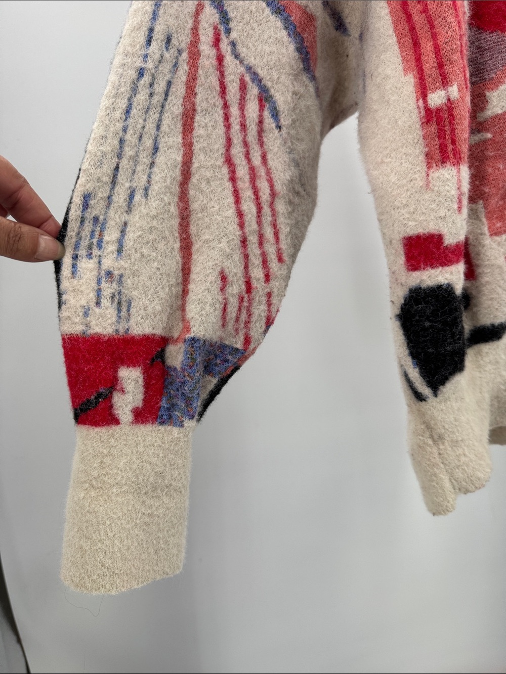 Desigual Crewneck Sweater in Red, Cream & Black Abstract Print L soft colorful - Picture 8 of 12